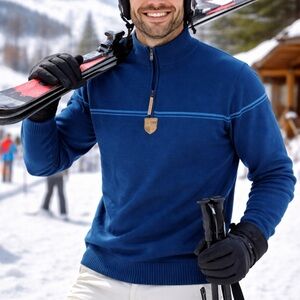 Obermeyer zurich half zip 1/2 blue Merino Blend sweater pullover XL